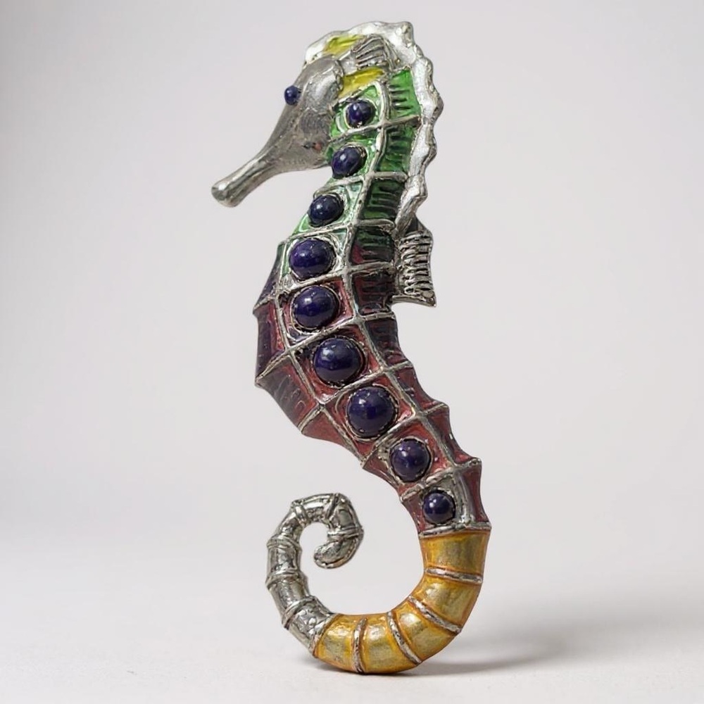 🌊✨ Vintage Enamel & Metal Seahorse Scarf Clip ✨🌊